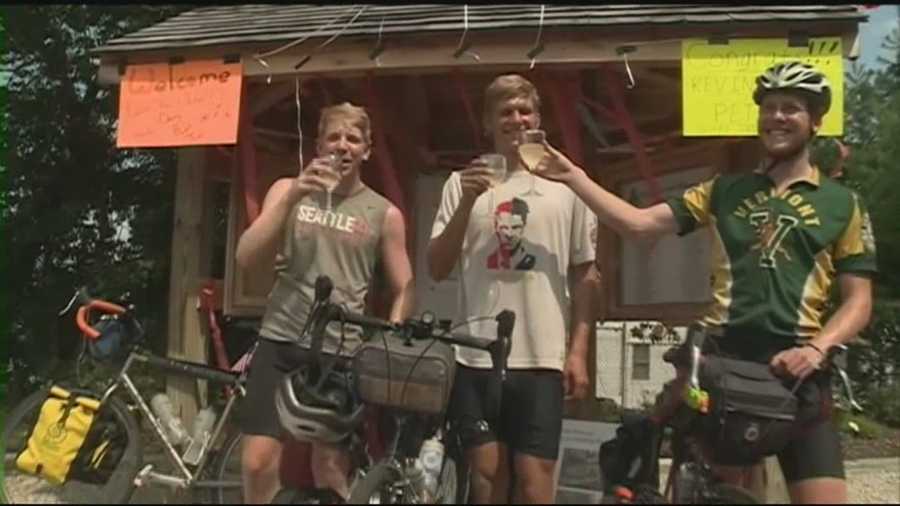 Three men were resting Sunday after biking across the country.