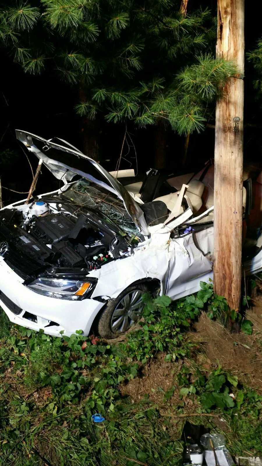 Photos: Car crashes into utility pole, trees