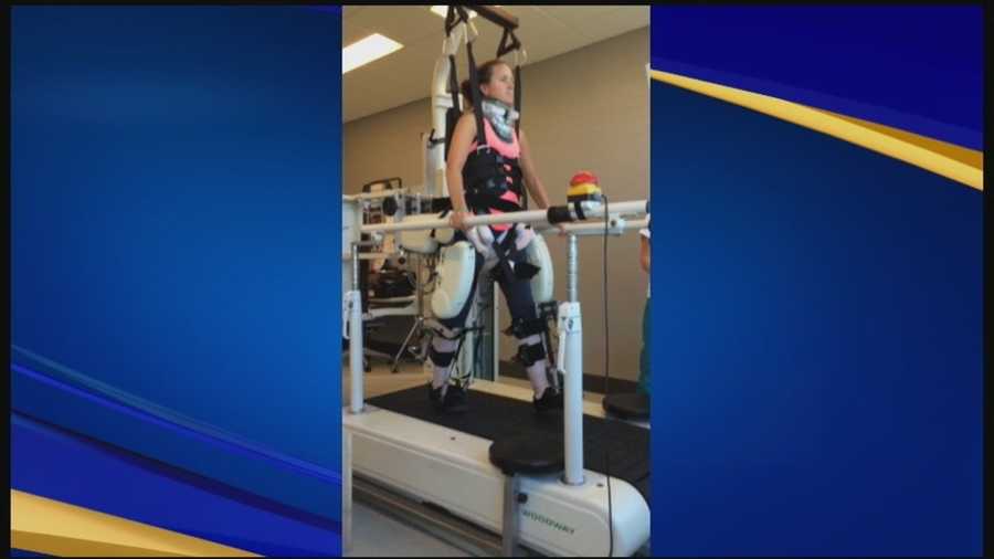 After suffering a traumatic spinal injury this summer, Jaime Carnucci, of Hooksett, is fighting to regain use of her arms and legs.