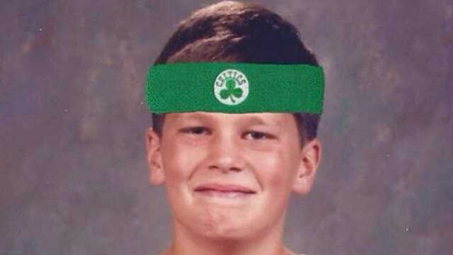 PHOTO: Chubby child Tom Brady offers Celtics his support