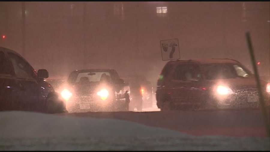 A snowstorm slammed the Granite State Saturday evening, eliciting cheers from some and grumbles from others.