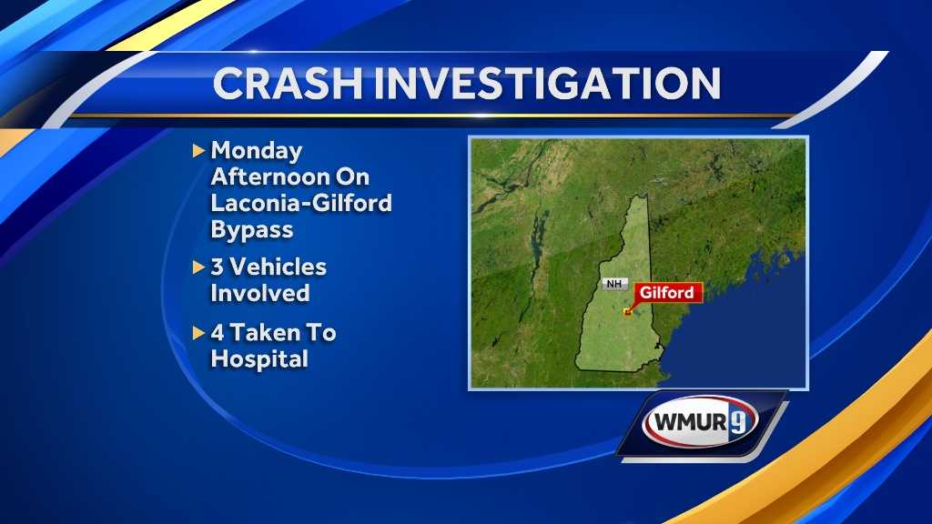 4 hurt in 3car crash in Gilford