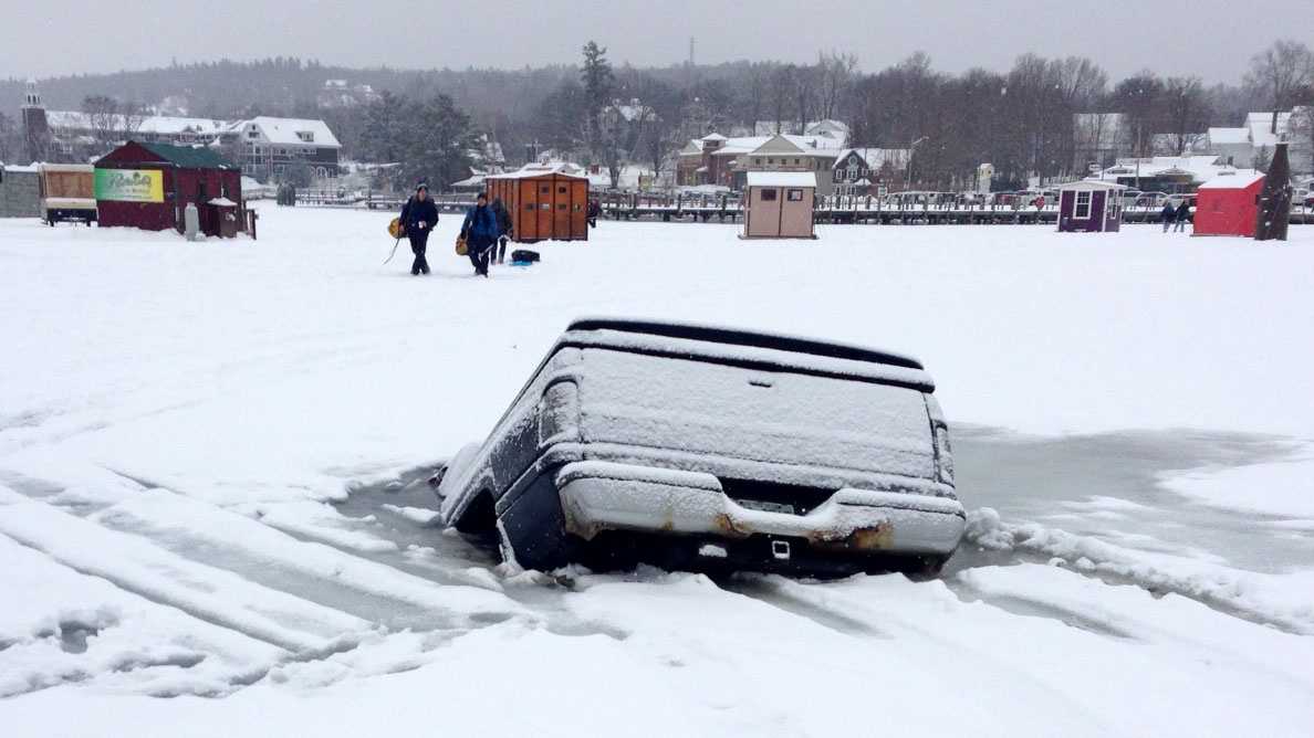 Truck crashes through ice on Lake Winnipesaukee