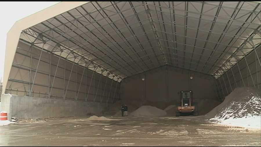 The salt shed in the yard of the Litchfield Highway Department is down to just a few piles of salt after the recent major storms.