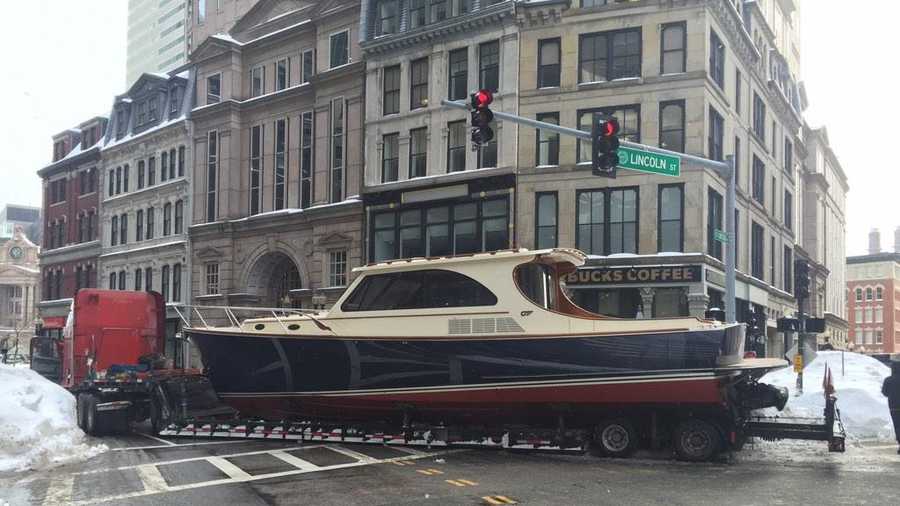 A truck towing a 36-foot yacht broke down in Boston.