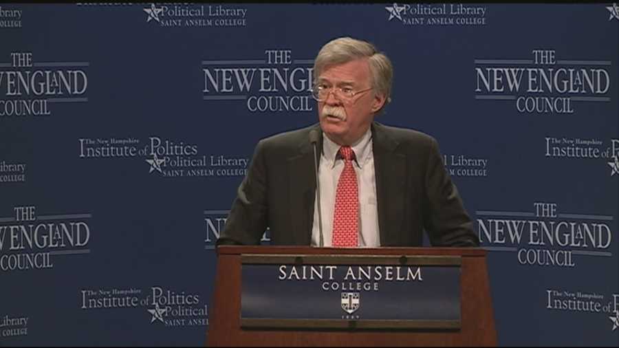 Potential Republican presidential candidate John Bolton spoke to a crowd at St. Anselm College on Friday.