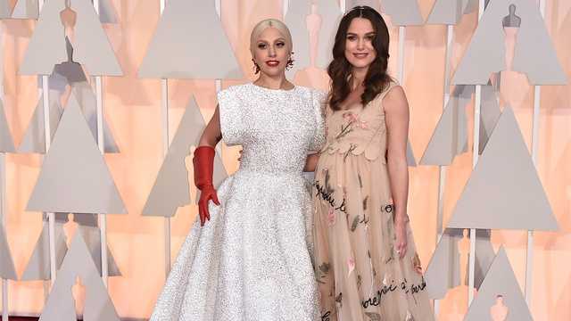 Lady Gaga, left, and Keira Knightley arrive at the Oscars