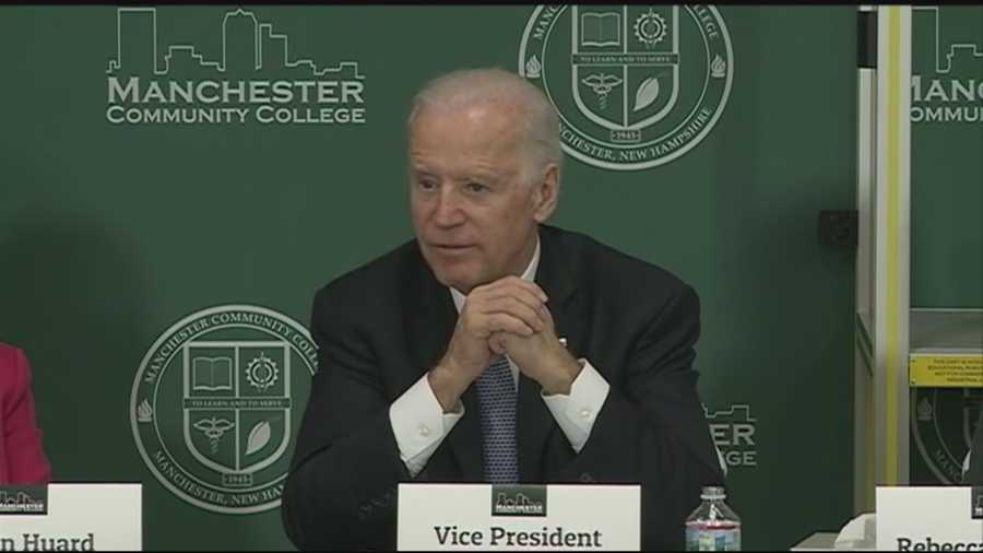 Vice President Joe Biden discussed economic policies and higher education during a trip to the Granite State on Wednesday.