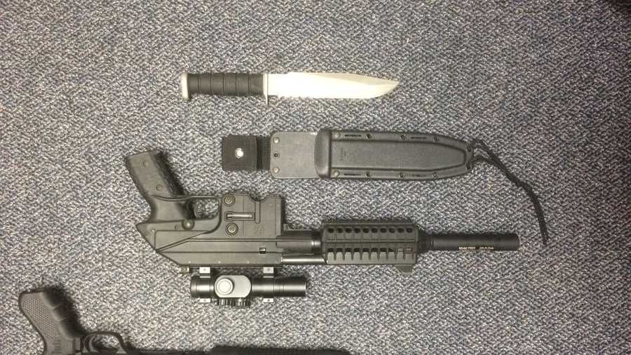 New Hampshire police said they seized a semi-automatic sub-machine pistol with a silencer, a 12-gauge shotgun and drugs after spotting a car driving erratically on Route 28 in Salem.