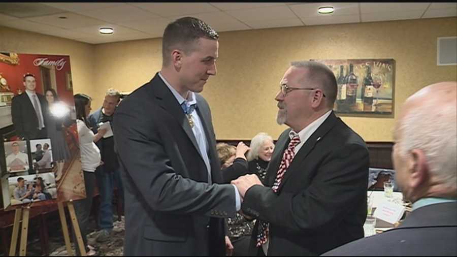 In July, Staff Sgt. Ryan Pitts received the nation's highest military award, the Medal of Honor. He was thanked for his service in his home state Tuesday. WMUR's Jean Mackin reports.