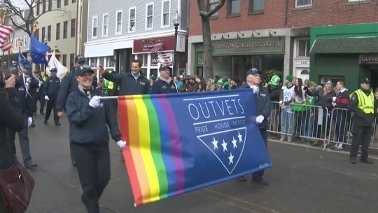 In addition to the national Irish flag, the Rainbow flag was flying in Boston Sunday as the first LGBT groups marched in Boston’s St. Patrick’s Day parade.