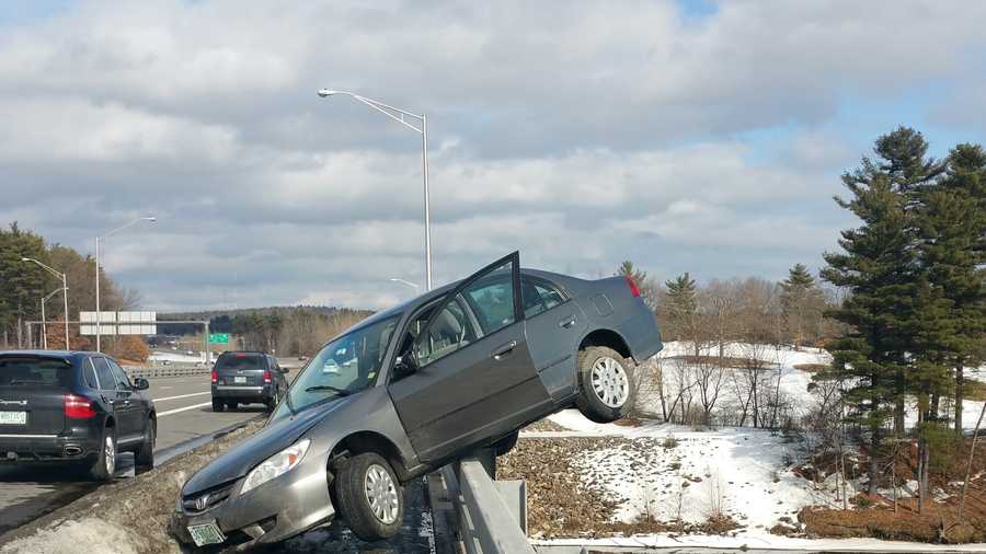 A Nashua teenager is unhurt after nearly driving his car off the Sagamore Bridge in Nashua, New Hampshire, Saturday.