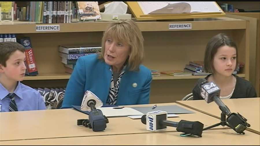 Gov. Maggie Hassan on Tuesday visited fourth-graders who tried to have the red-tailed hawk named the state's official raptor.
