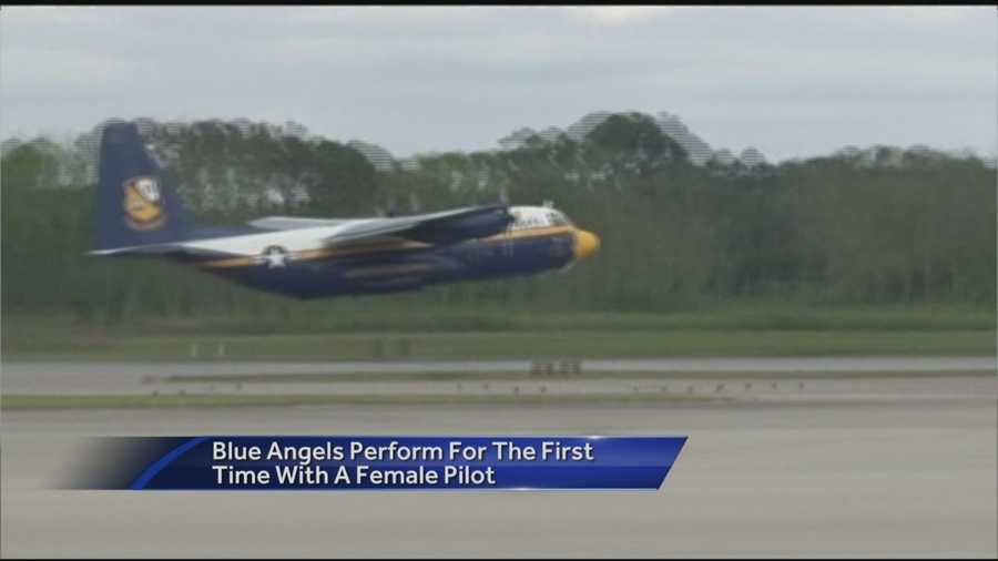 Captain Katie Higgins performs with Blue Angels in Beaufort, SC for the first time.