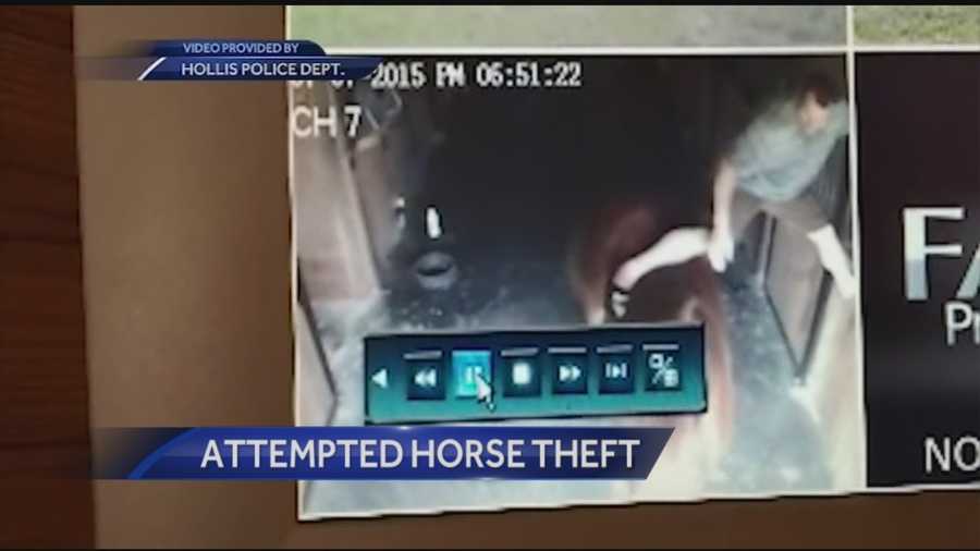 Hollis police said a man broke into a barn and then tried to make a run for it -- on a horse.