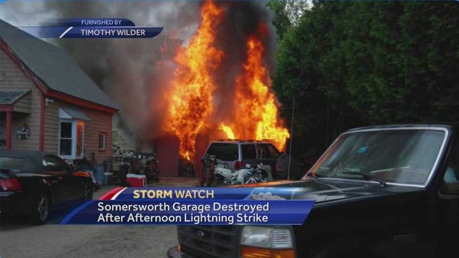Firefighters said a lightning strike sparked a garage fire in Somersworth on Sunday afternoon.