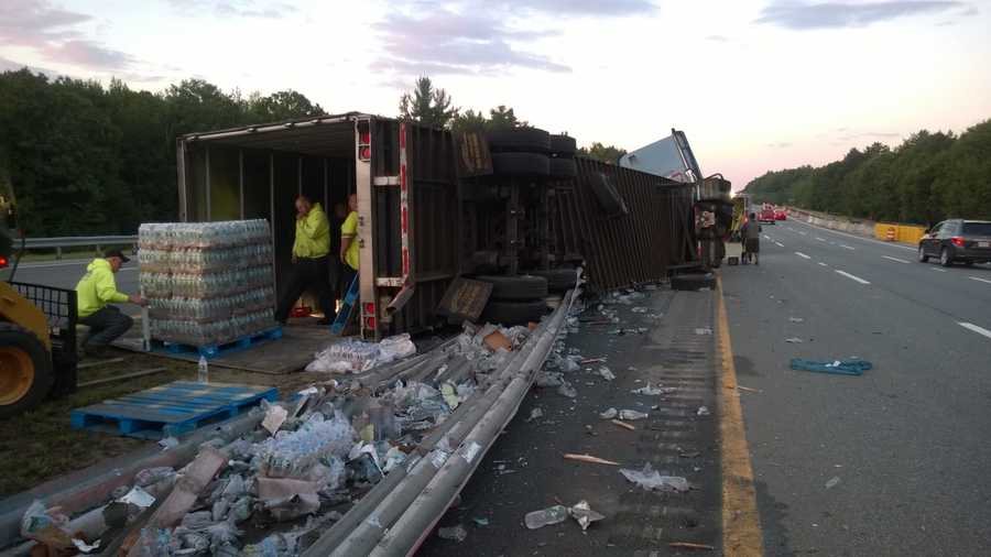 Maine State Police are cleaning up after a tractor trailer loaded with 48,000 pounds of Poland Spring water crashed on Interstate 95 south in York.