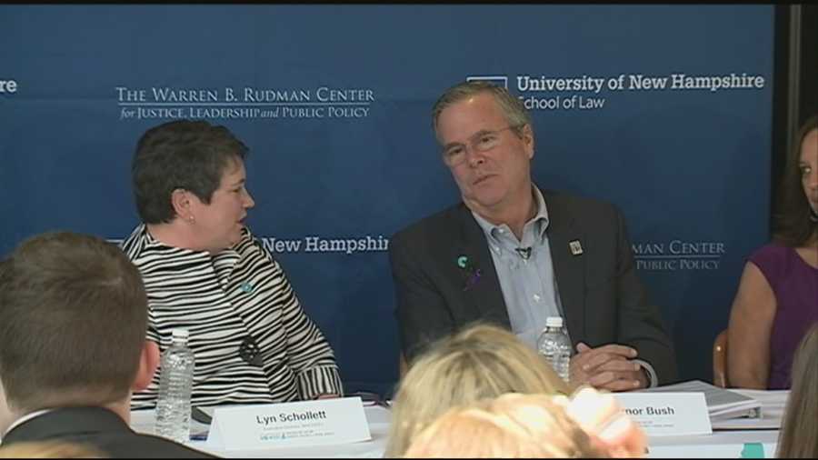 Former Florida Gov. Jeb Bush spoke at a domestic violence prevention roundtable Thursday at the University of New Hampshire School of Law.