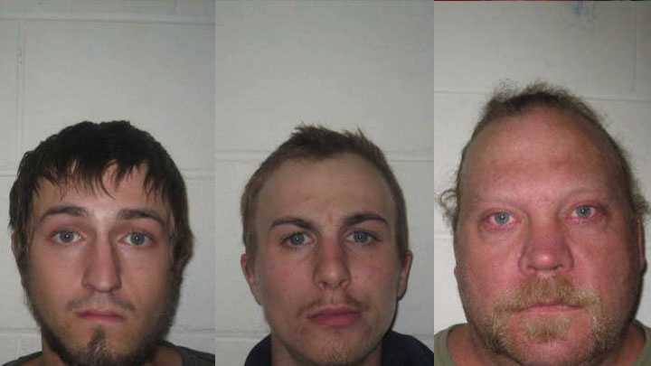 Joseph Sindoni (left), Brandon Coombs (middle) and Douglas Nettleton (right) were arrested Thursday on drug charges.