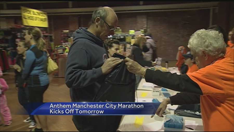 Runners check in ahead of Anthem Manchester City Marathon on Sunday.