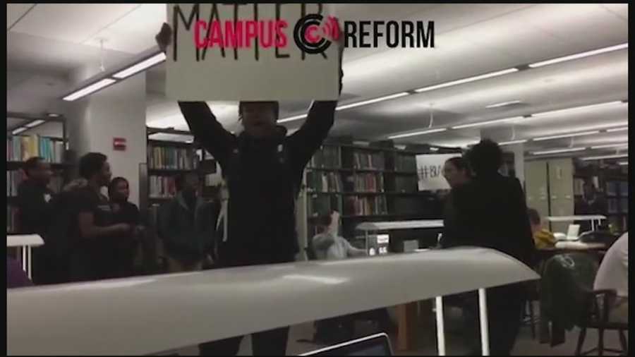 A cellphone video showing Black Lives Matter protesters marching into the Dartmouth College library and disrupting students has gone viral, but the college said there were no complaints of physical violence.