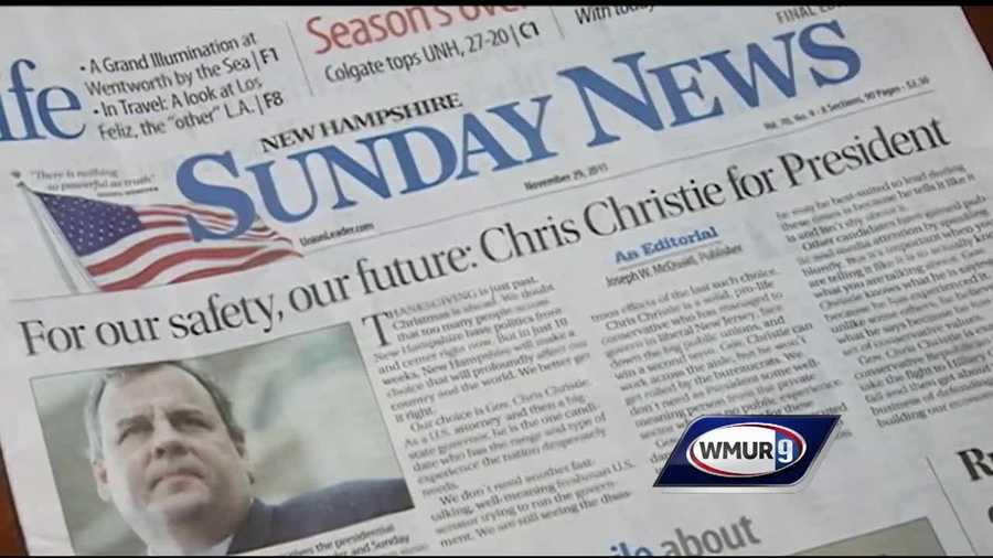 New Hampshire Union Leader Newspaper Endorses Chris Christie For President