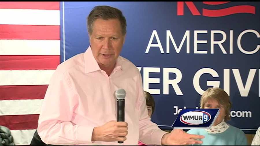 Ohio Gov. John Kasich spoke to voters Friday in New Hampshire as he makes a push in the Granite State weeks before the first-in-the-nation primary.