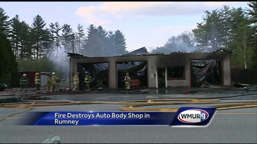 An auto body shop in Rumney was burned to the ground after a large blaze broke out Wednesday.