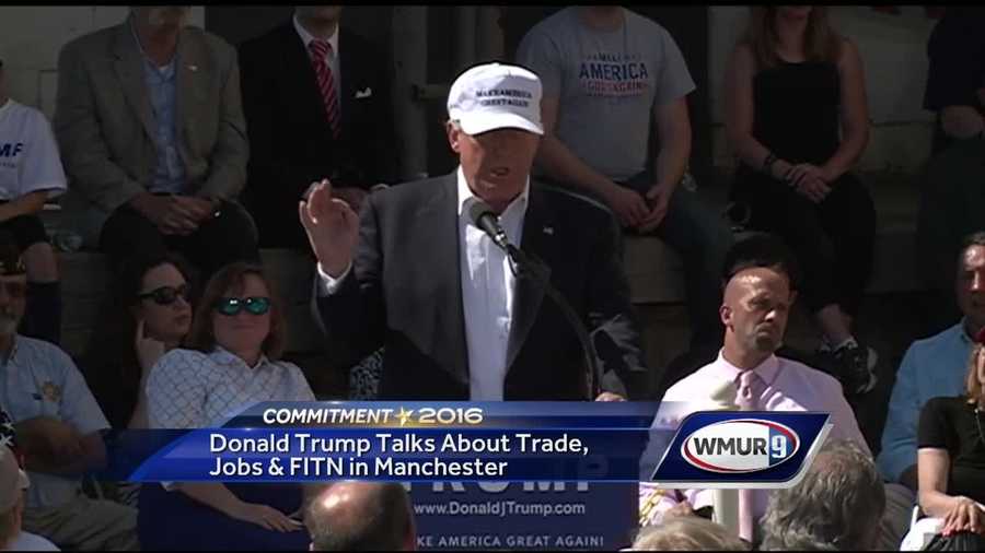 Presumptive Republican presidential nominee Donald Trump focused on trade and the economy Thursday in a speech in Manchester.