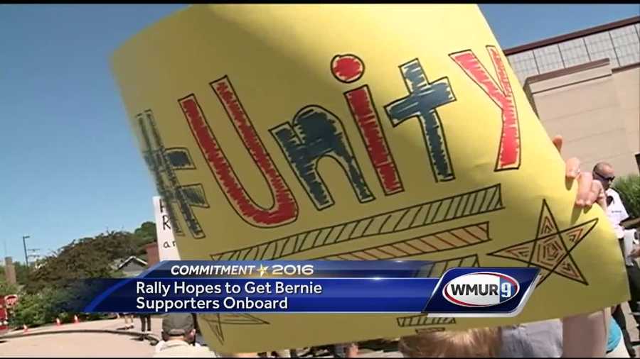 Demonstrators gathered outside a rally Tuesday in Portsmouth where U.S. Sen. Bernie Sanders endorsed Hillary Clinton for the Democratic presidential nomination.
