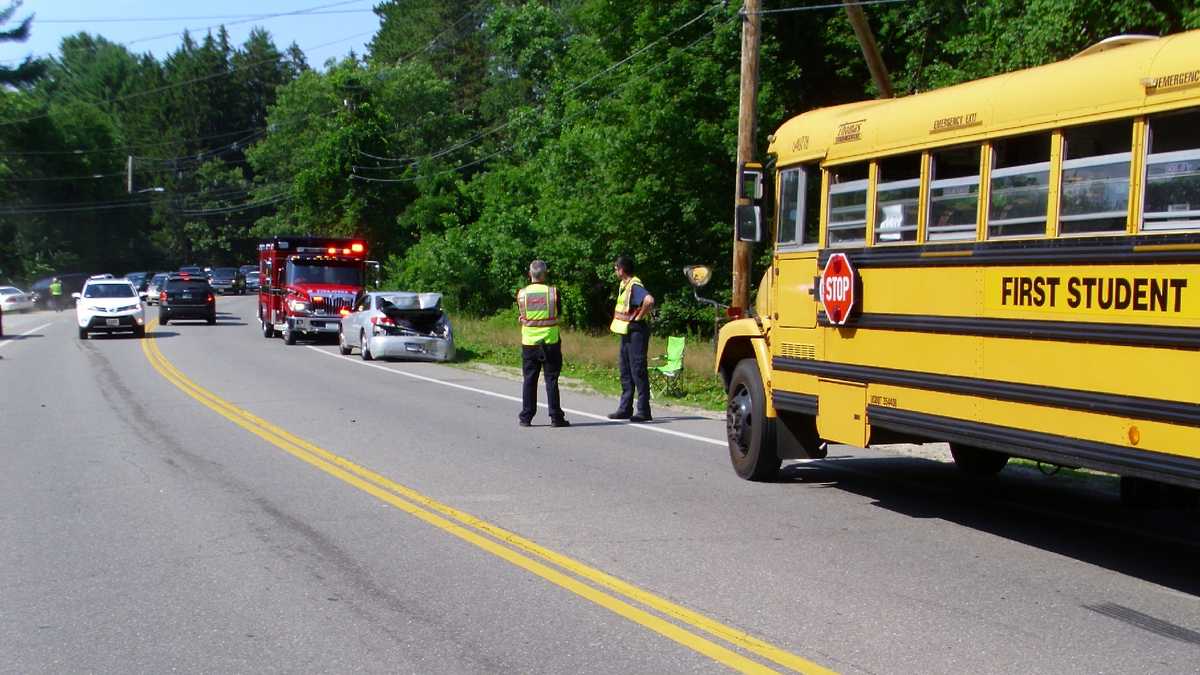2 children injured after school bus slams into car