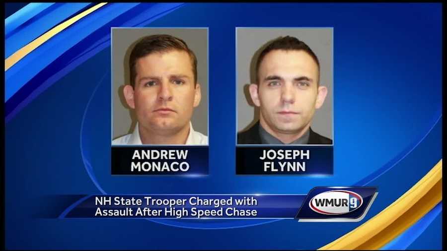 Two state troopers, one from New Hampshire and one from Massachusetts, were arrested and charged with simple assault after they were caught on camera assaulting the suspect of a police chase.