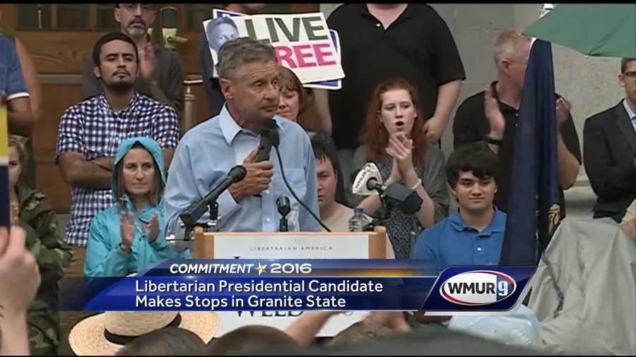 Liberatian presidential candidate Gary Johnson spoke at the State House in Concord on Thursday.