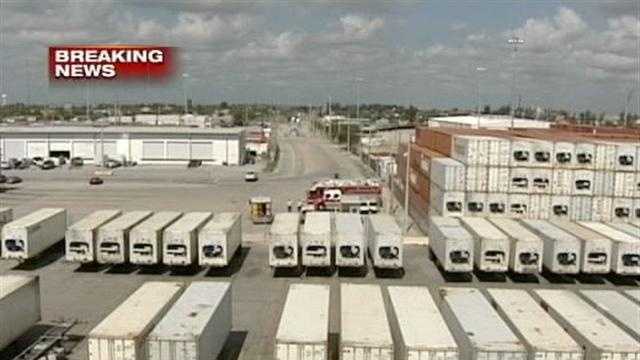 The bomb squad is called to inspect a suspicious package at the Port of Palm Beach.