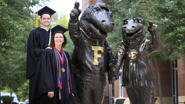 Jean Fredin Lindsay and her son Dan will graduate from the University of Florida together. (Erica Brough/The Gainesville Sun)