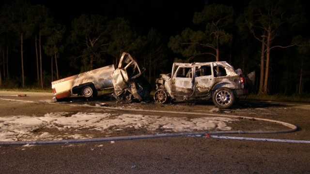 This is all that was left of the vehicles involved in a wrong-way collision on Interstate 95 in Stuart. (Courtesy of Florida Highway Patrol)