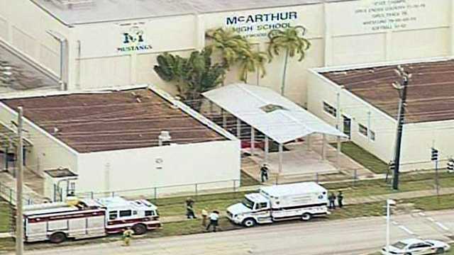 Twelve students and two teachers were hospitalized after they developed rashes in class at McArthur High School in Hollywood. (Courtesy of WPLG)
