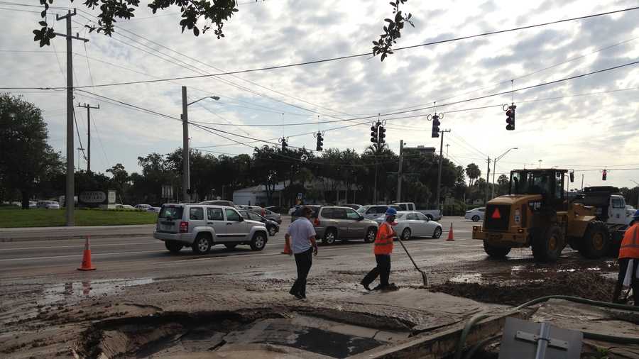 A water main break has forced the closure of several lanes near PGA Boulevard and Military Trail. (Chris Emma/WPBF)