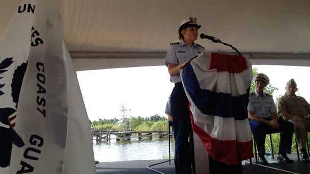 Delray Beach native Molly Keyser is honored at a U.S. Coast Guard Change of Command Ceremony in Alabama on Friday. (Photo courtesy: Lauren Godden)