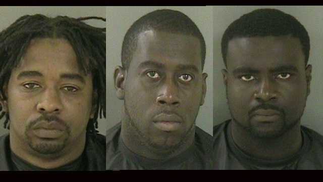Antonio Long, Kevin Holloway and Jean Pompee (left to right) were arrested on cocaine possession charges.