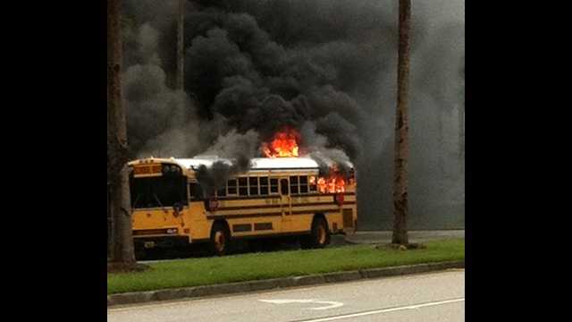 This school bus caught fire on Tuesday but fortunately, no one was on it and no injuries were reported. (Photo: u local mobile)