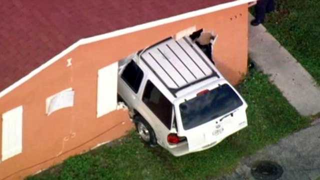 No one was seriously injured when this SUV crashed into a house in Pompano Beach on Monday.
