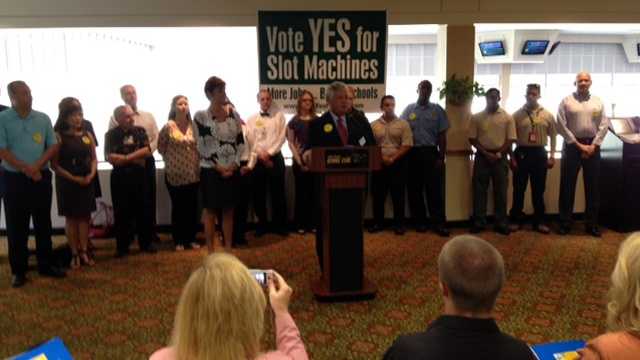 A group gathered Tuesday to drum up support for slot machines in Palm Beach County. (Photo: Ted White/WPBF)