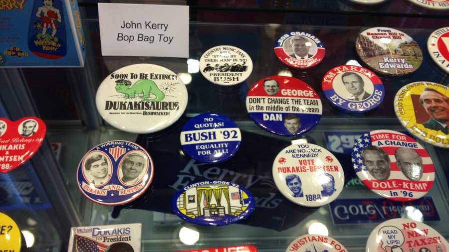 These presidential pins are just some of the items on display at the new Lynn University exhibit.