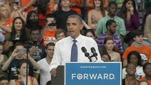 President Barack Obama makes a campaign stop at the University of Miami.