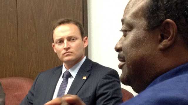 Congressman-elect Patrick Murphy, left, met with Riviera Beach Mayor Thomas Masters on Dec. 6 and covered a range of issues. (Photo: Chris McGrath/WPBF)