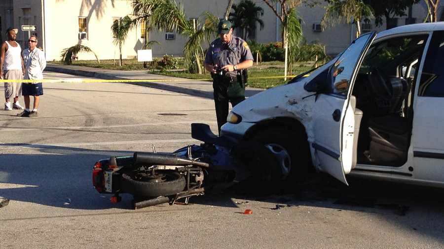 Two people were hospitalized after a motorcycle and van collided in Lake Worth.