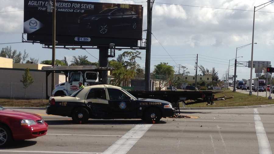 This Florida Highway Patrol cruiser was involved in a collision on Southern Boulevard.