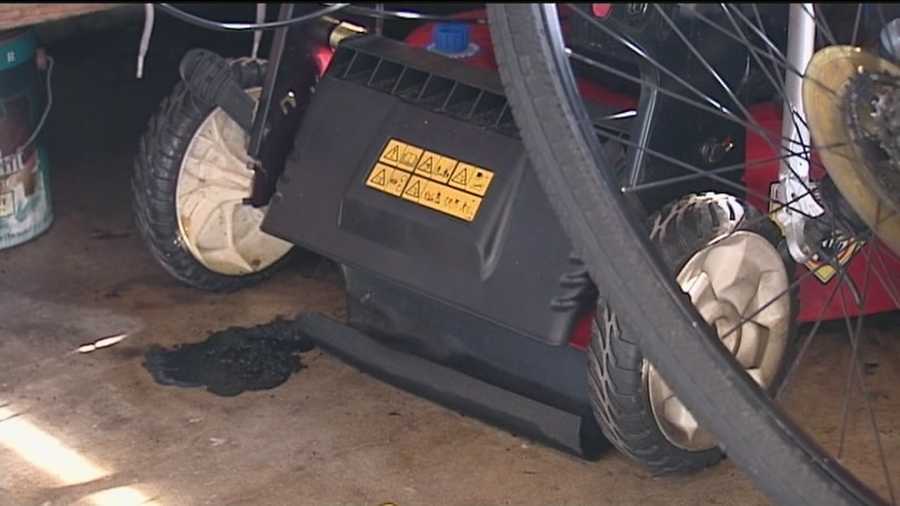 A Lantana woman is burned after her lawnmower erupts in flames.
