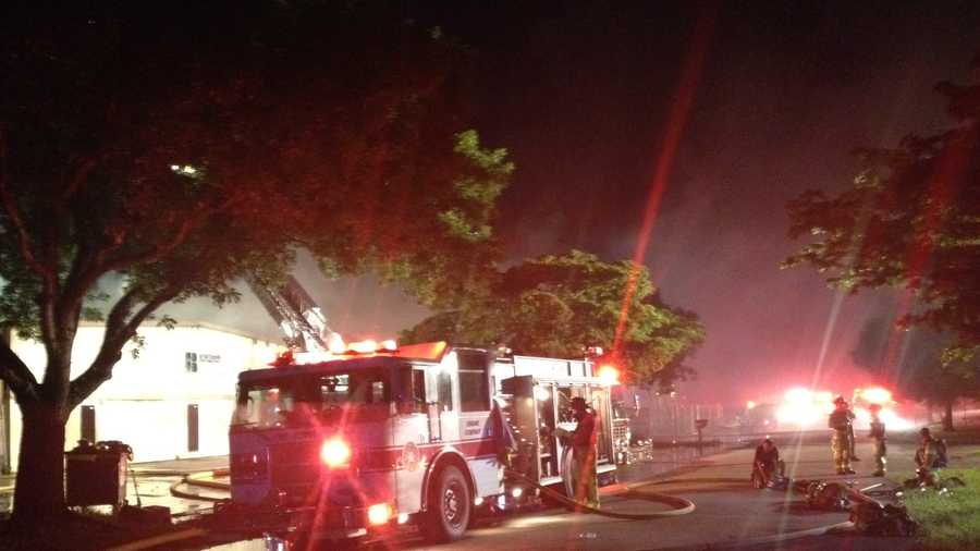A fire erupted Saturday night at the Borgzinner warehouse.